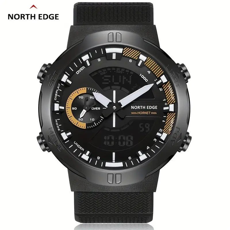 NORTH EDGE HORNET Men's Sports Watch - Black Digital Display with World Time, Speed Tracker, Stopwatch, Countdown Timer, Illumination & Water Resistance for Running, Cycling & Outdoor Activities, Cycling Wristwatch