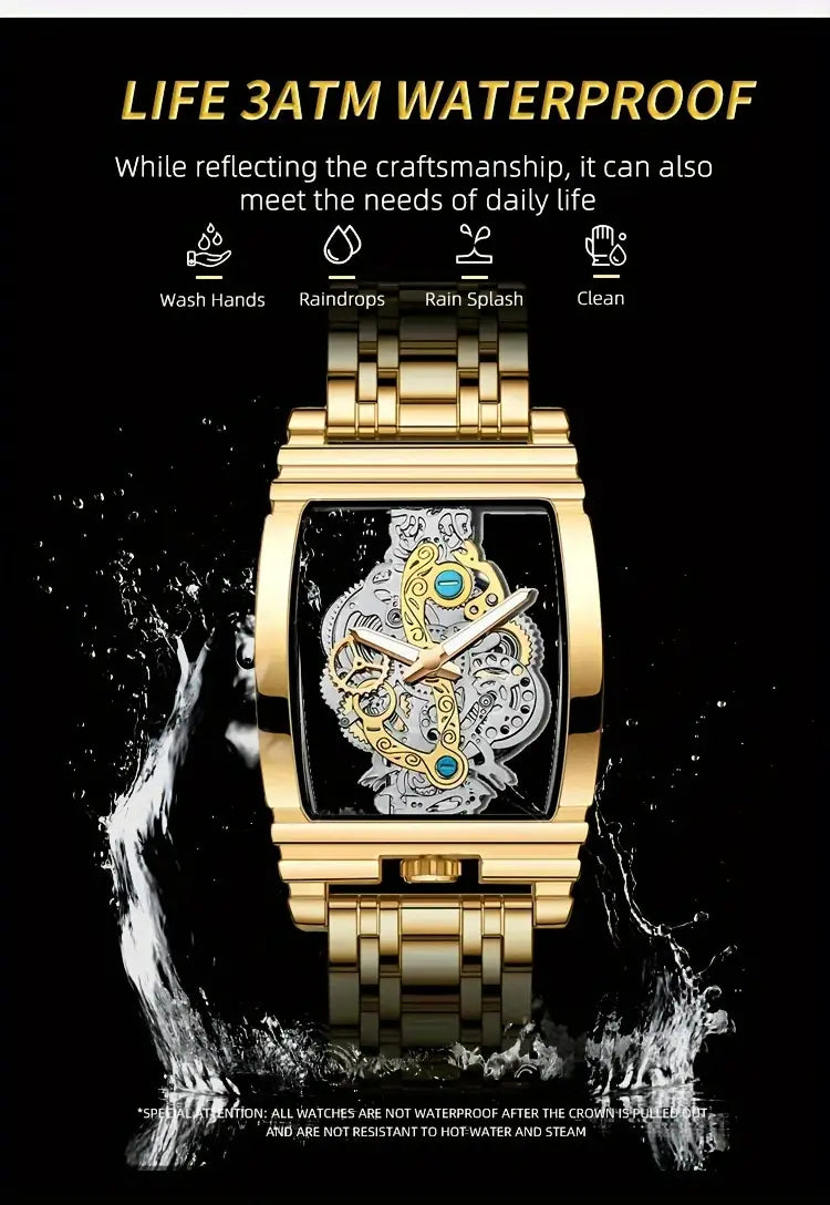 Men's Luxury Quartz Watch with Folding Clasp - Sleek, Hollow-Out Design, Luminous Dial, Stainless Steel Band