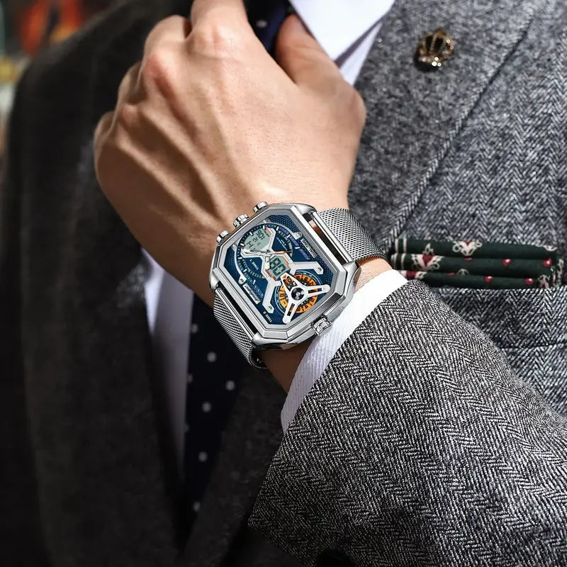 Men'S Digital Sports Watch -, Durable, Multifunctional with Stopwatch, Stainless Steel Strap, Electronic Movement, and Fashionable LED Display