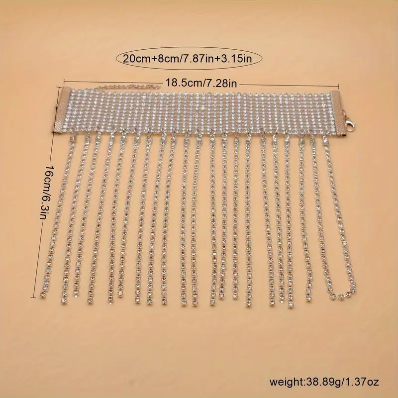 2 PCS Sparkling Long Tassel Design Anklet Copper Jewelry Embellished With Synthetic Gems Luxury Style Prom Party High Heel Accessories