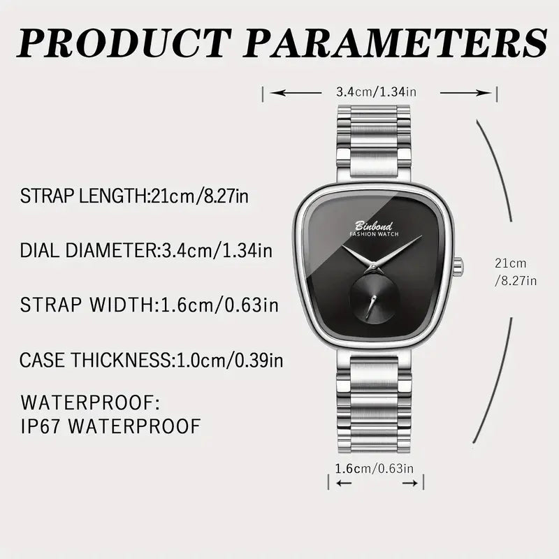BINBOND Women'S Casual Luxury Quartz Watch - Black Dial, Stainless Steel Band, Shock-Resistant, Minimalist Design with Date Display, Perfect for Casual Attire, Everyday Timepiece, Sleek Timepiece