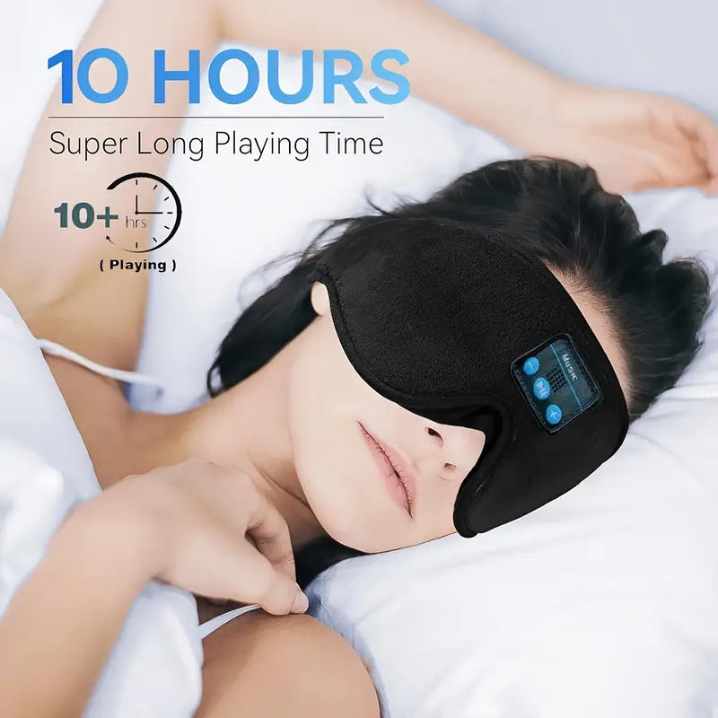 Sleep Mask with Wireless Headphones, 3D Wireless Sleeping Mask for Side Sleepers - Rechargeable Polyester Travel Essential, Black with Blue Accents, Ideal Gift for Sleepers, Sleep Mask