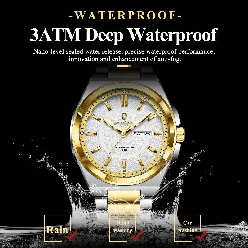 POEDAGAR Light Luxury Steady Handsome Men's Watch Fashionable Simple Sturdy Precise Youth Men's Watch Social Workplace Wear Waterproof Calendar Cycle Display Stainless Steel Quartz Watch