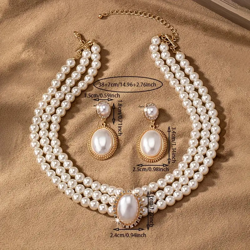 stylish Imitation Pearl necklace and a pair of stylish Imitation Pearl pendant earrings for Women's set