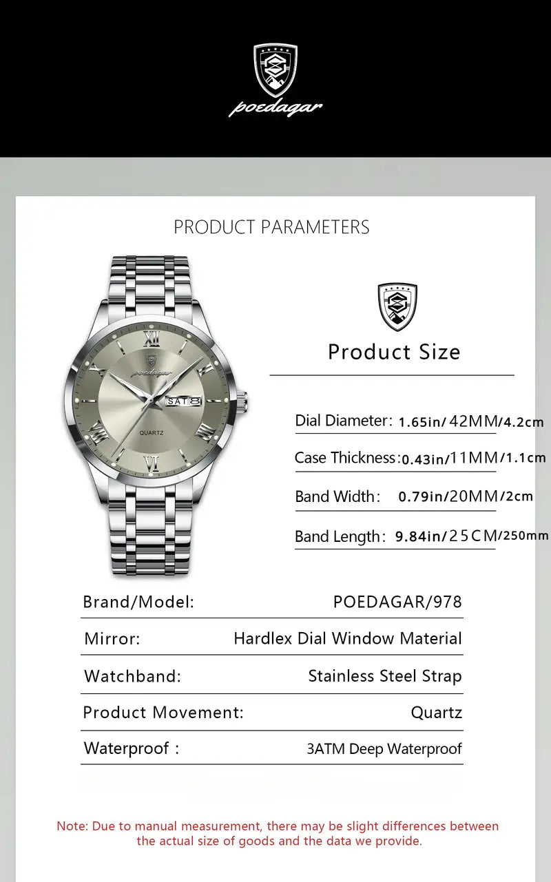 Men'S Quartz Watch | Stainless Steel & Zinc Alloy | 3ATM | Business Casual Style | Green Dial with Golden-Tone Accents | Pointer Display | Battery-Powered, No Battery Included