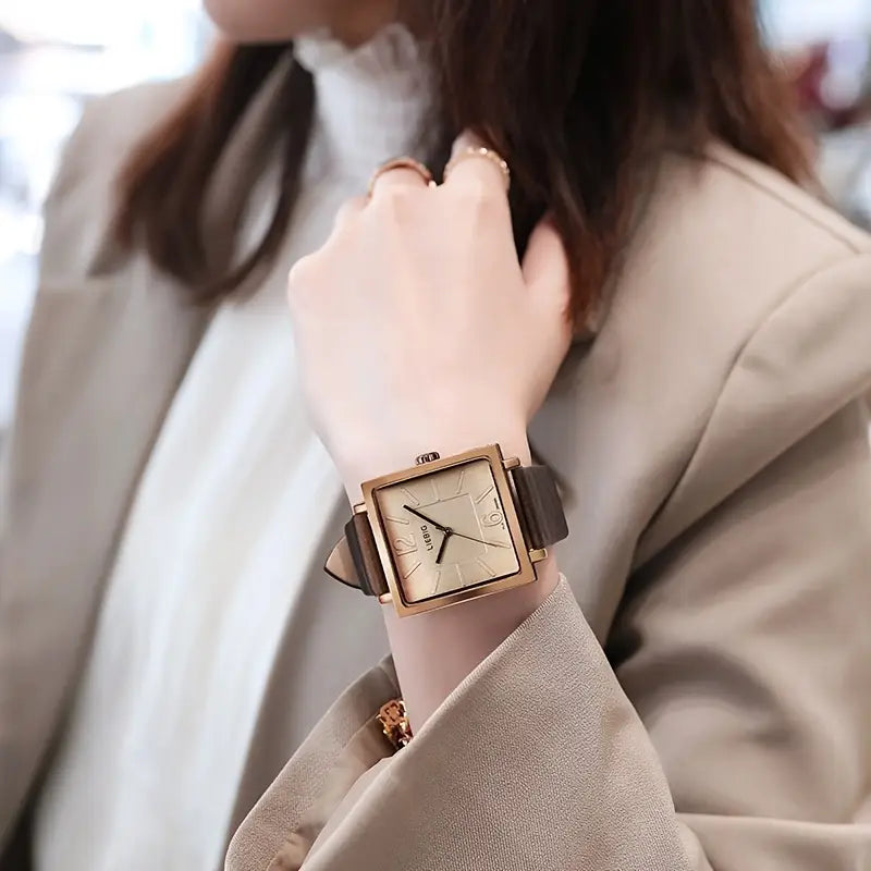 LIEBIG Women's Large Square Quartz Watch Fashion Analog Classic PU Leather Wrist Watch