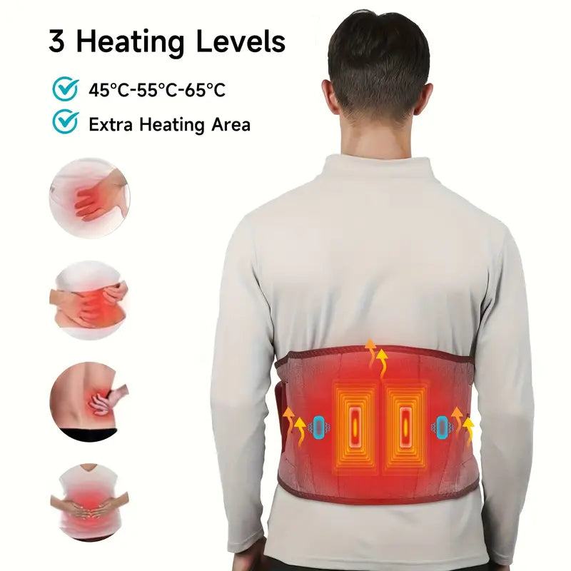 Cordless Heated Waist Massager Belt with Lumbar Support, 3 Heat & Vibration Modes, Adjustable & Wearable Under Clothes, USB Rechargeable