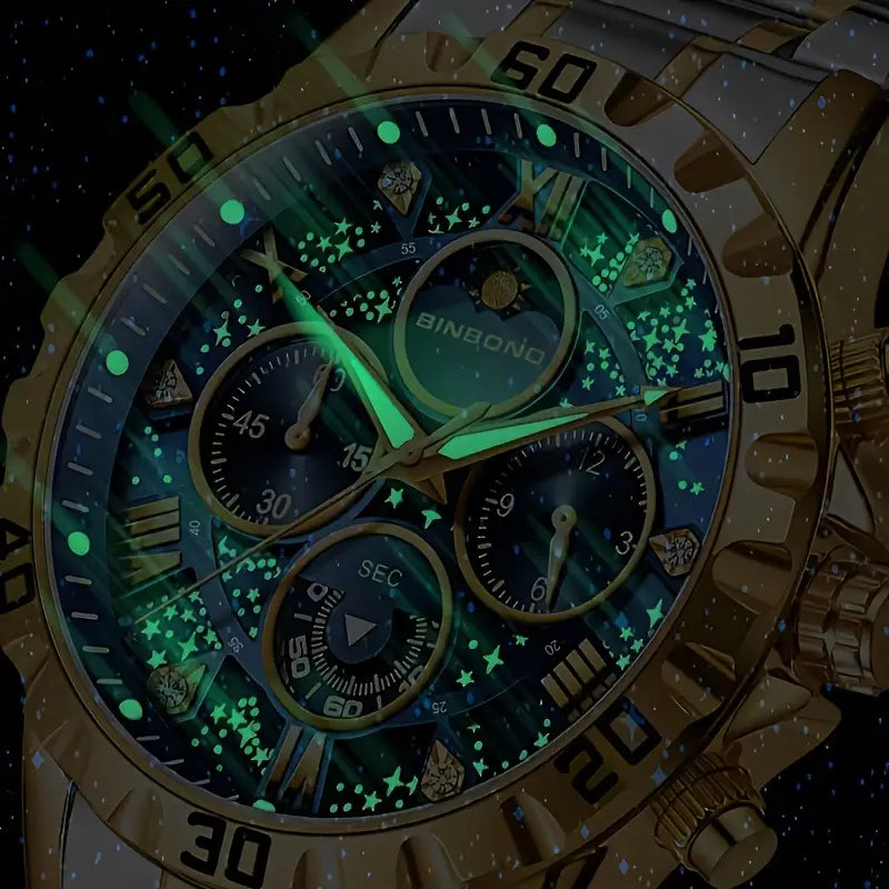 legant Men's Quartz Watch - Sophisticated Golden-Tone with Blue Dial, Stainless Steel Band, Roman Numerals - Ideal for Business, Casual & Sports Wear - Perfect Birthday or Holiday Gift, Gift Watch|Sophisticated Style|Zinc Alloy Case