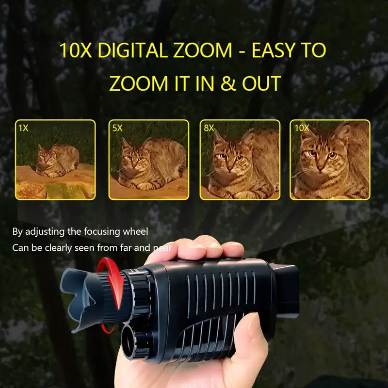 2.5K Infrared Night Vision Device, TF Card: Supports Up to 256GB, 10X Digital Zoom, Full Black Observation Distance: 0.5m~800m, Low Light Observation Distance: 0.5m~Infinite Range, 3W Infrared Lamp with Rechargeable Lithium Battery
