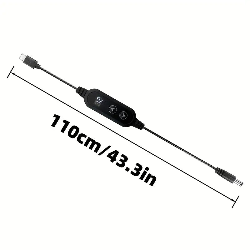 Type C to DC 5521, Dual-Button Adjustable 5V/9V/12V/15V/20V Power Boost Cable with 34 Adapter Adapters, Suitable for Routers, Speakers, Printers, Laptops,