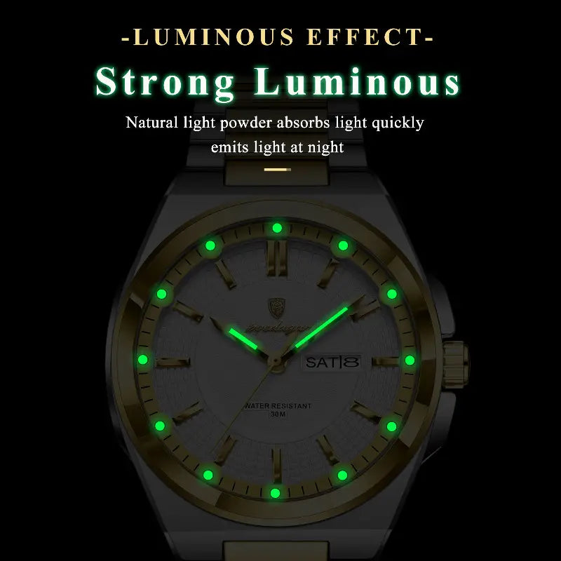 POEDAGAR Light Luxury Steady Handsome Men's Watch Fashionable Simple Sturdy Precise Youth Men's Watch Social Workplace Wear Waterproof Calendar Cycle Display Stainless Steel Quartz Watch