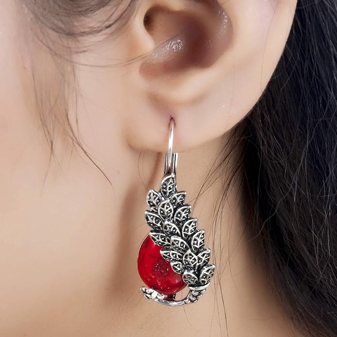 Lucky Jewellery Fancy Peacock Design Black Metal Silver Oxidised Locket Chain with Earring, Ring and Bracelet Set for Girls & Women (725-CHSO-LJ616-Parent)