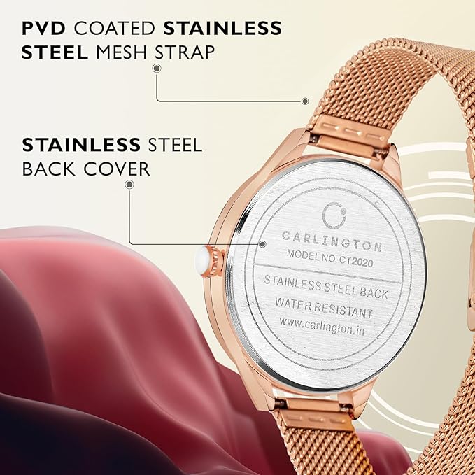 Carlington Big Dial Women’s Watch with Stainless Steel Mesh Strap, Adjustable Clasp and Water Resistant Body(Silver/Rose Gold/Black Dial)
