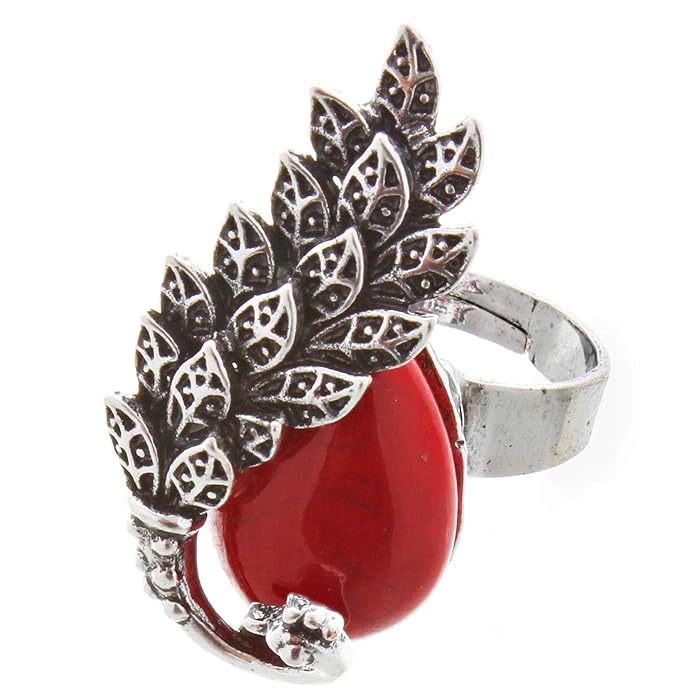 Lucky Jewellery Fancy Peacock Design Black Metal Silver Oxidised Locket Chain with Earring, Ring and Bracelet Set for Girls & Women (725-CHSO-LJ616-Parent)