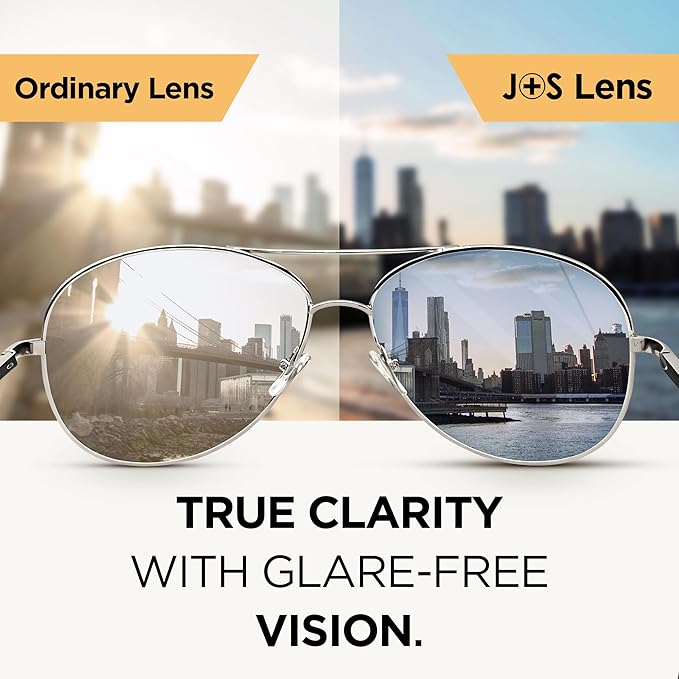 J+S Premium Military Style Classic Aviator Sunglasses, Polarized, 100% UV protection for Men Women