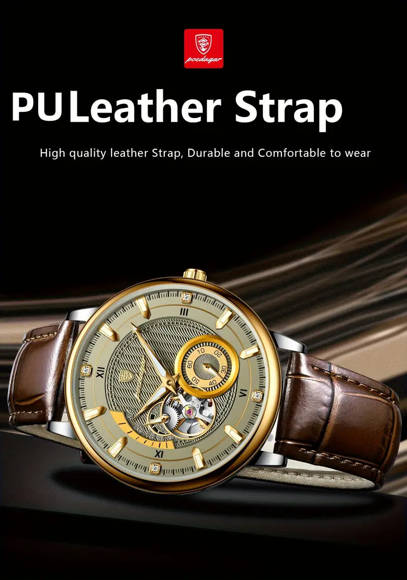 Poedagar Fashion Luxury Men'S Mechanical Watch, High-end Versatile, Waterproof Night Light Men'S Watch Hollow Turbine Automatic Mechanical Watch, Without Battery