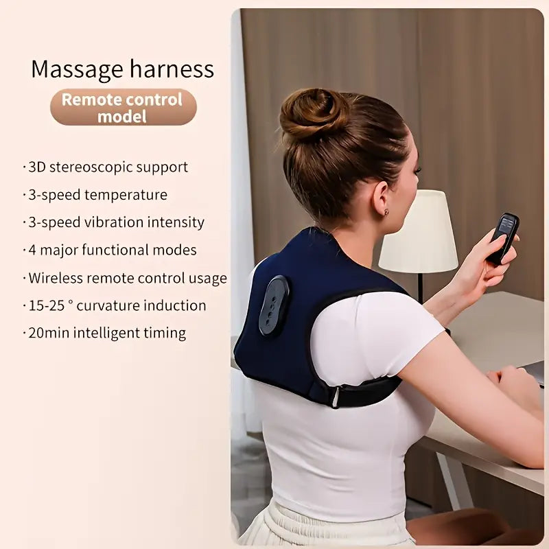 Back Massager, Hot Compress Vibrating Massager LCD Display, 4 Modes, Massage Timing Design, 3-Speed Adjustable Vibration Massage Intensity, 3-Speed Adjustable Hot Compress, Unisex And Multi-Functional Back Massager with Remote Control