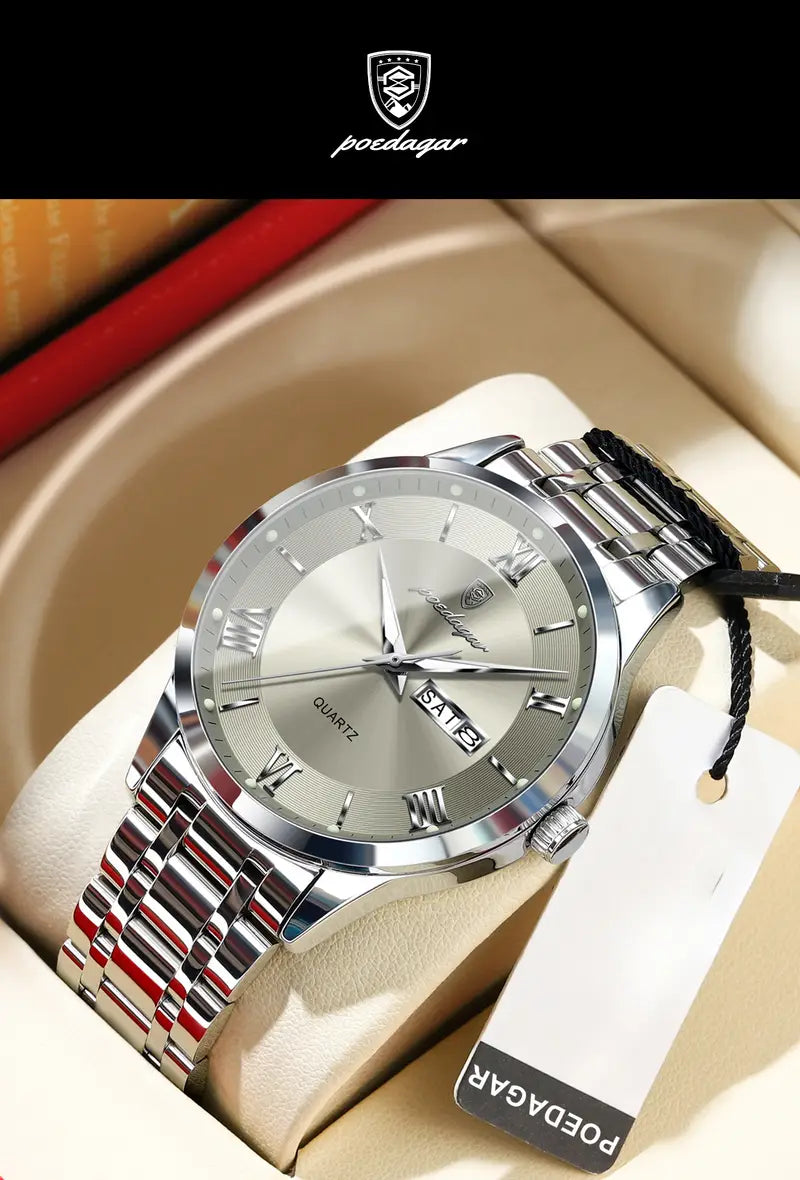 Men'S Quartz Watch | Stainless Steel & Zinc Alloy | 3ATM | Business Casual Style | Green Dial with Golden-Tone Accents | Pointer Display | Battery-Powered, No Battery Included