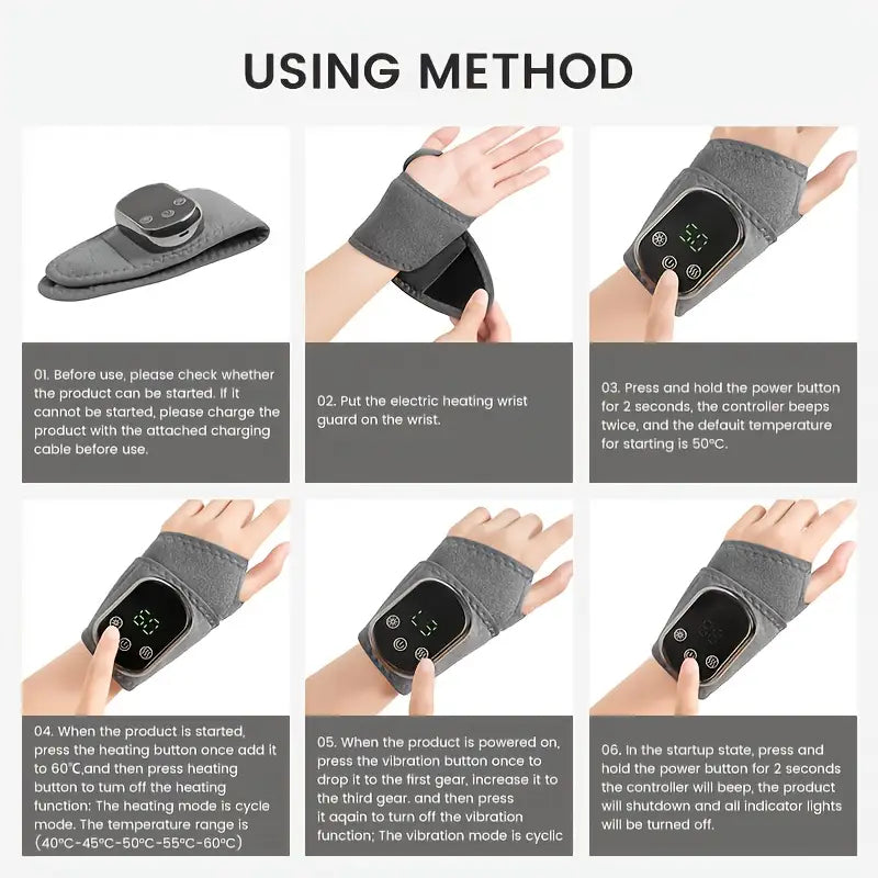 Wrist massager, vibration, hot compress, rechargeable portable, easy to use, simple operation