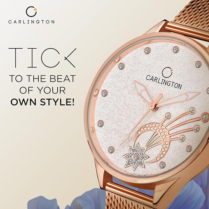 Carlington Big Dial Women’s Watch with Stainless Steel Mesh Strap, Adjustable Clasp and Water Resistant Body(Silver/Rose Gold/Black Dial)