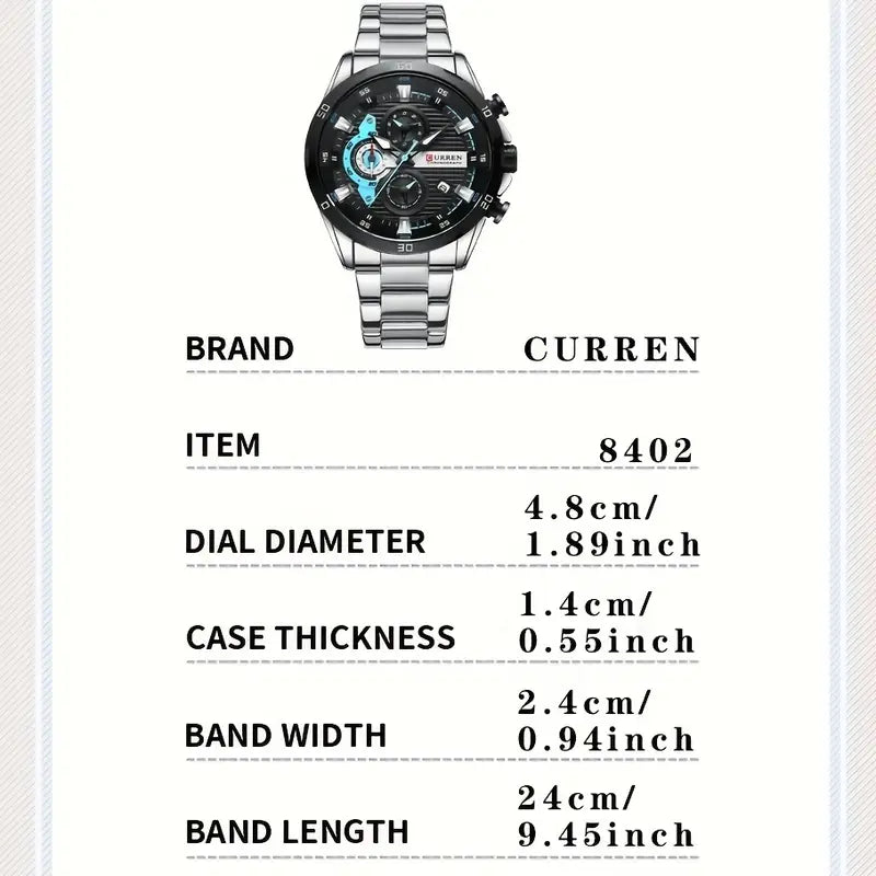CURREN Men's Sports Watch, Multifunctional Chronograph Pointer Round Watch