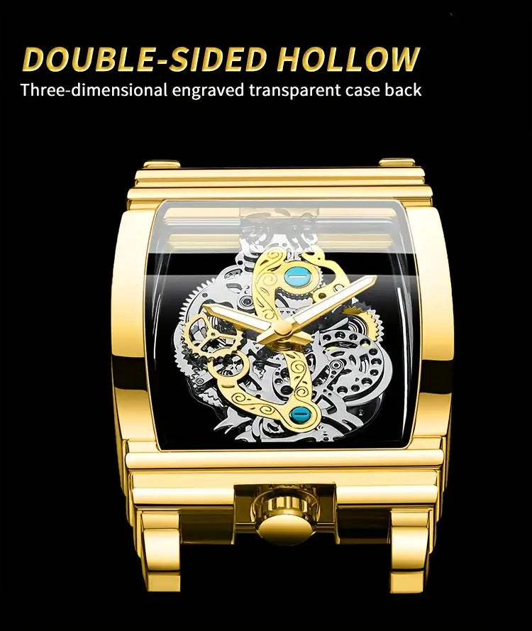 Men's Luxury Quartz Watch with Folding Clasp - Sleek, Hollow-Out Design, Luminous Dial, Stainless Steel Band