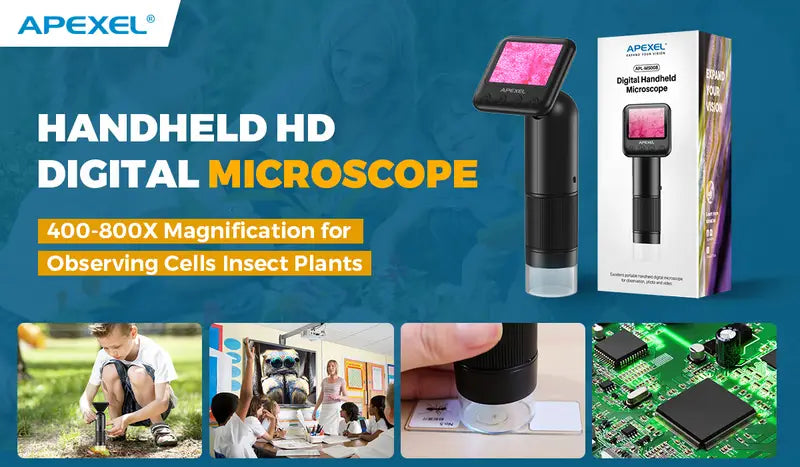 APEXEL Portable HD Digital Microscope, Handheld USB Microscope with LED for Laptop, Pocket-Sized 400X-800X Magnifier for Photos and Videos