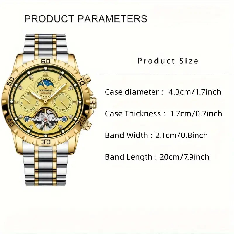 Men's Luxury Multifunctional Waterproof Mechanical Watch, 3D Hollow Luminous Fashion Youth Wristwatch