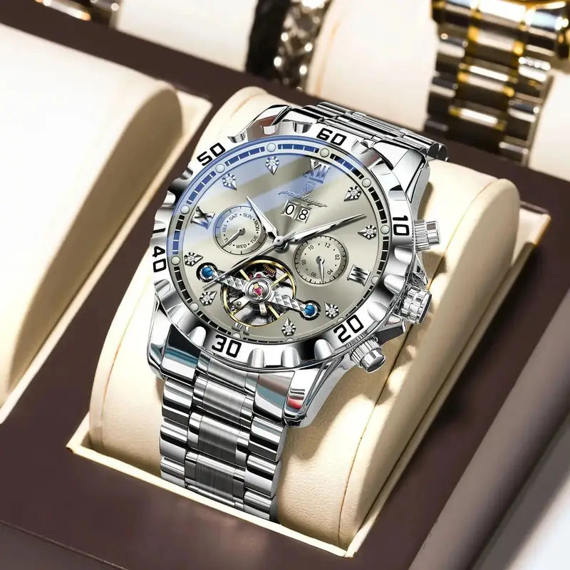 Poedagar Top Luxury Men'S and Women'S Watches, Date Automatic Week Men'S and Women'S Watches, Hollow Swirl Mechanical Stainless Steel
