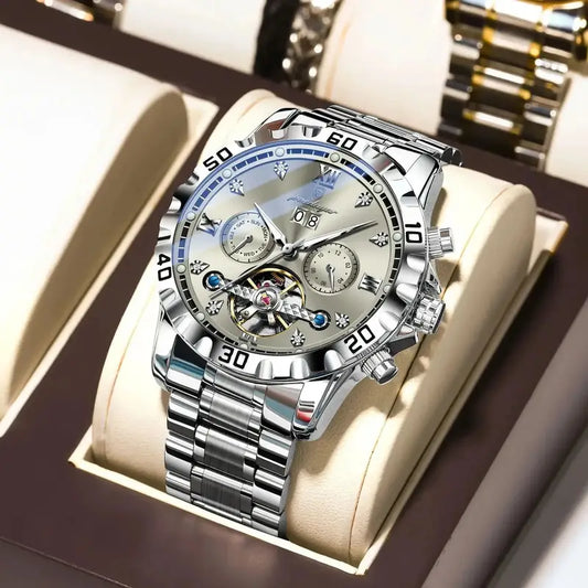 Poedagar Top Luxury Men'S and Women'S Watches, Date Automatic Week Men'S and Women'S Watches, Hollow Swirl Mechanical Stainless Steel