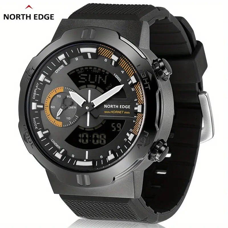 NORTH EDGE HORNET Men's Sports Watch - Black Digital Display with World Time, Speed Tracker, Stopwatch, Countdown Timer, Illumination & Water Resistance for Running, Cycling & Outdoor Activities, Cycling Wristwatch