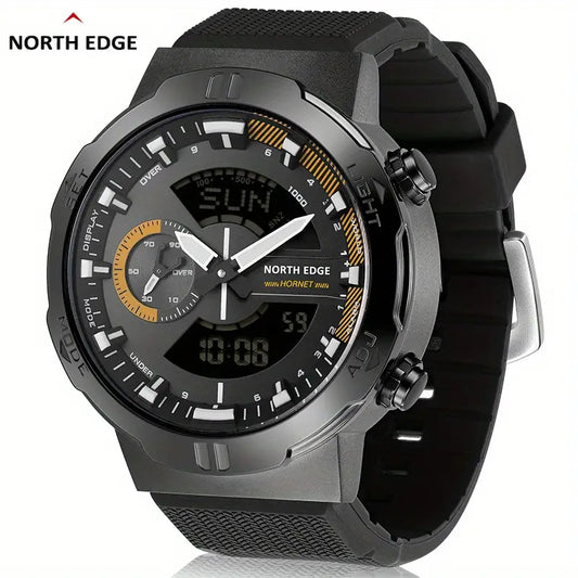 NORTH EDGE HORNET Men's Sports Watch - Black Digital Display with World Time, Speed Tracker, Stopwatch, Countdown Timer, Illumination & Water Resistance for Running, Cycling & Outdoor Activities, Cycling Wristwatch