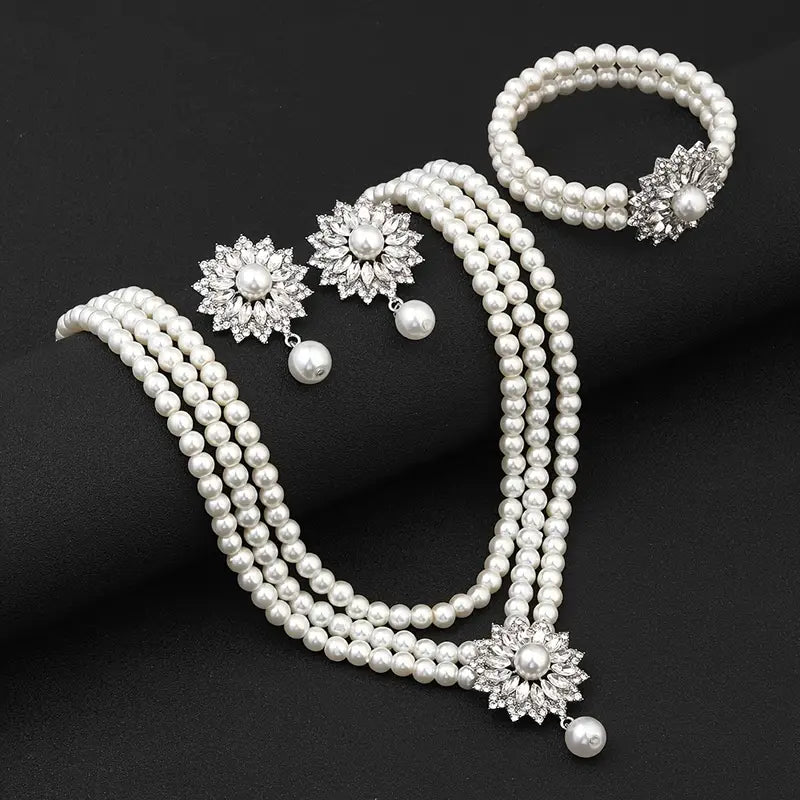 4pcs Necklace Earrings Bracelet Set, Simple and Stylish, Suitable for Wedding Banquet Dress
