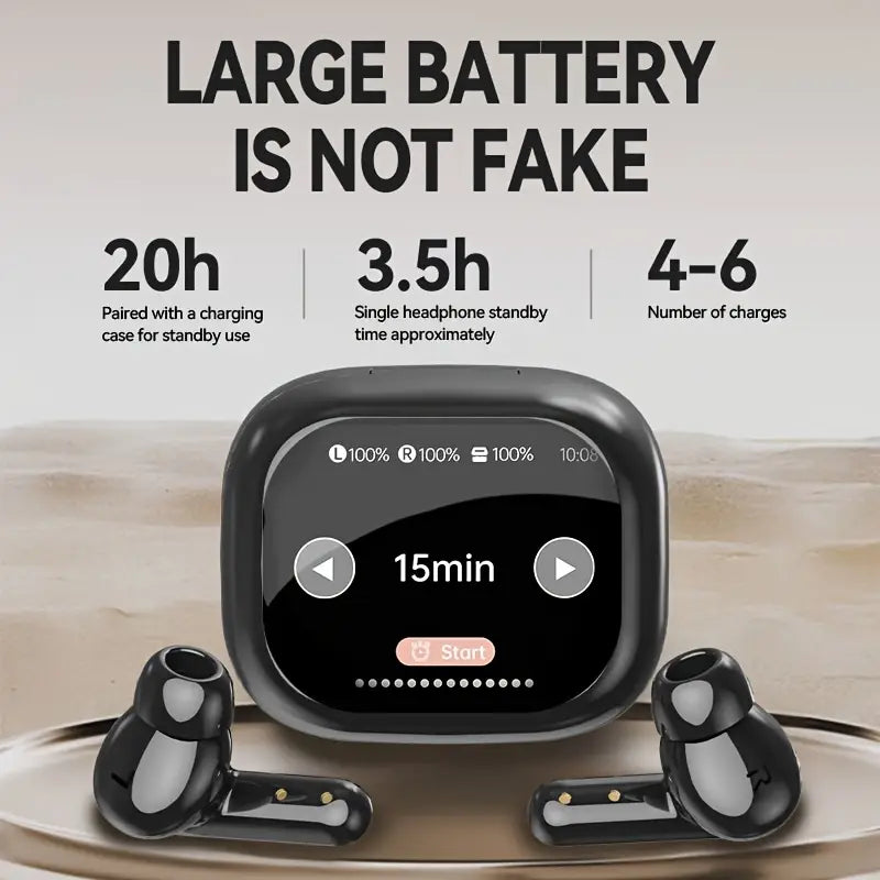 True Wireless Earbuds with LCD Touch Screen, Long Battery Life, High-Quality Sound, Comfortable Deep Bass, USB Type-C Charging, Ideal for Gaming & Calls, New Wireless 5, 4 Faster and Stable Headphones, Compact Design, Earbuds Wireless