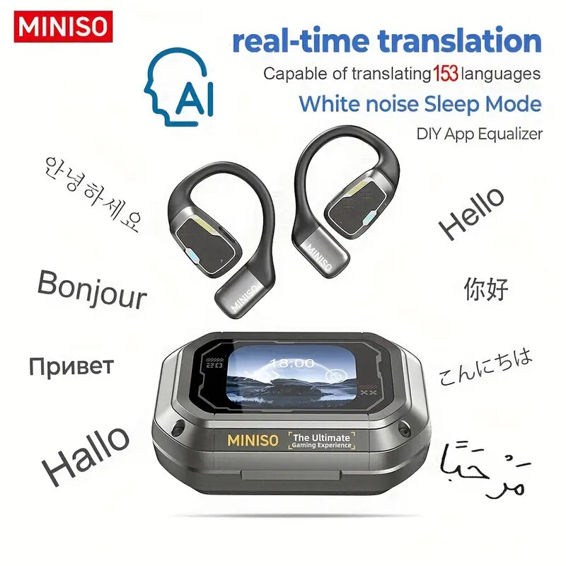 AI Translator Earbuds with 144 Language Real-Time Translation, Noise Cancelling Smart Headphones with Touch Control, Compatible for Travel,Gaming,Work,Fitness, Compatible with Smartphones (No Charger Included) Wired Earbuds For Iphone