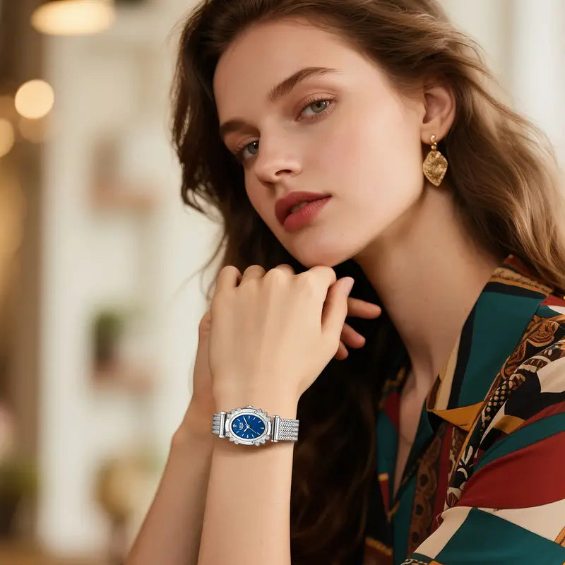 LIGE Elegant Women'S Quartz Watch - Golden Silvery Bracelet, Classic Oval Dial Minimalist Dial for Everyday & Formal Wear - Luxury Watch Gift for Men/Women Birthday, Anniversary, Wedding occasions