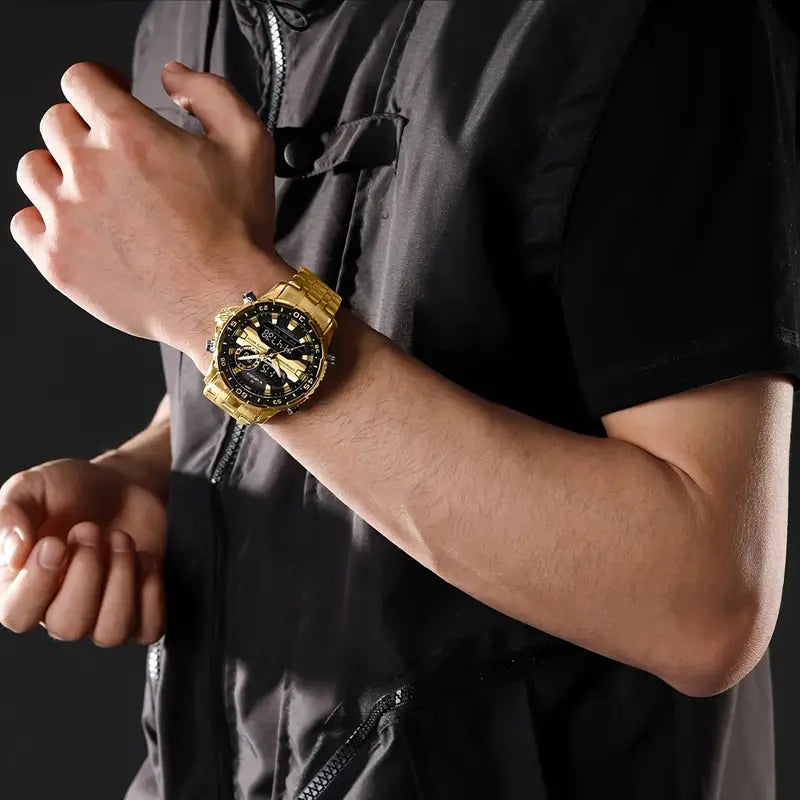 NAVIFORCE Fashion Brand Black Golden Men Watch Fashion Luxury Quartz Wrist Watches Sport 3ATM Waterproof Stainless Steel Strap