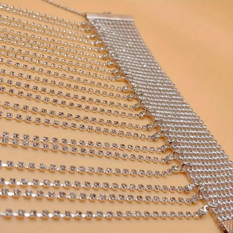 2 PCS Sparkling Long Tassel Design Anklet Copper Jewelry Embellished With Synthetic Gems Luxury Style Prom Party High Heel Accessories