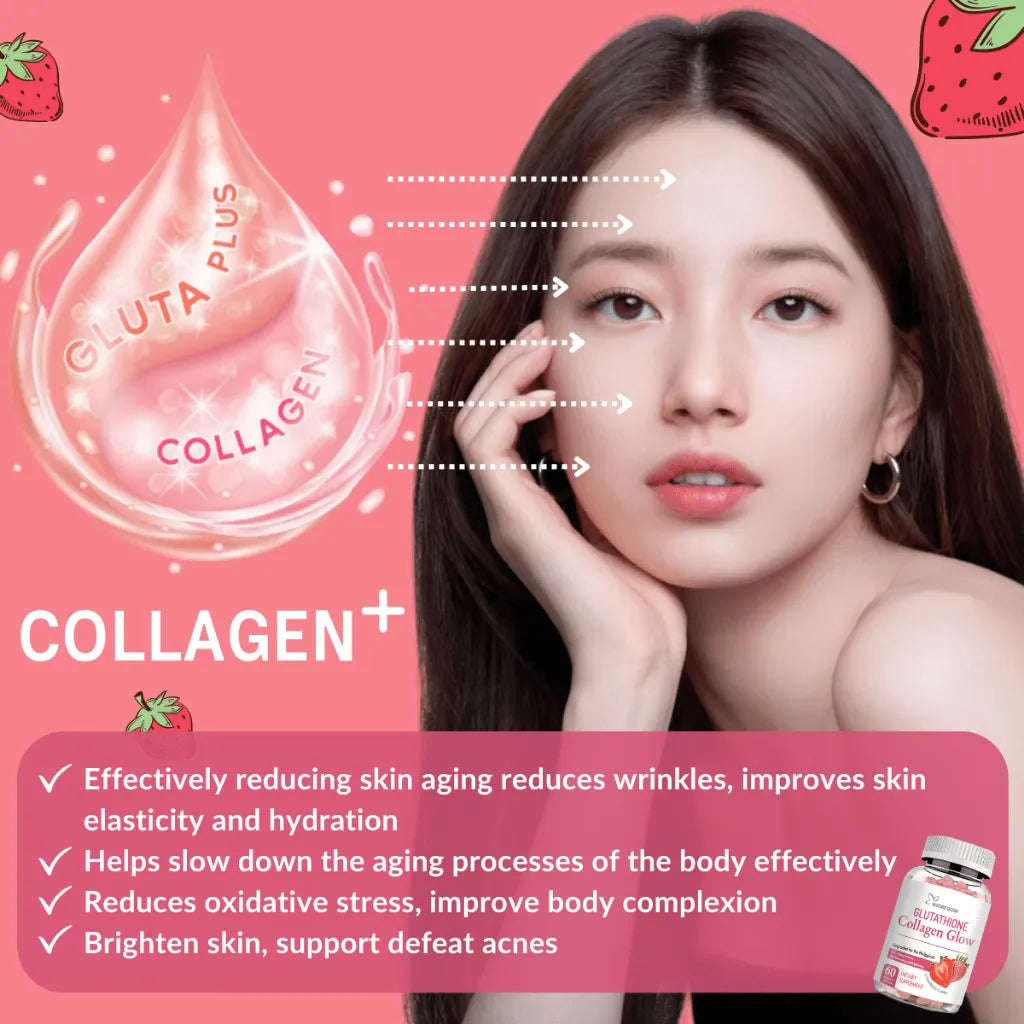 NATURE GLOW Glutathione Collagen Gummies Anti-Aging Whitening Skin Collagen Vitamins