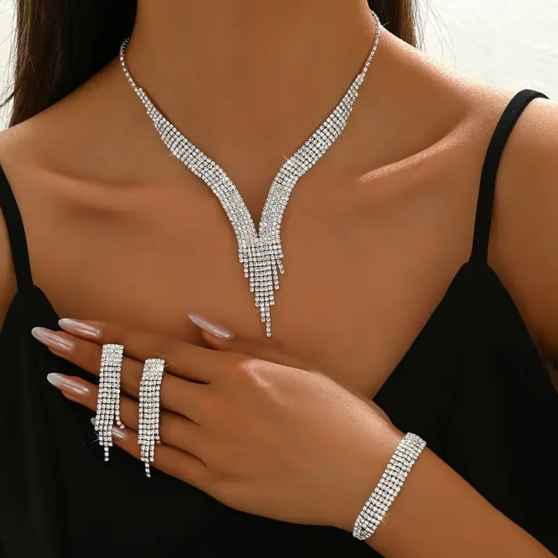 Women's Jewelry Set: 1 Tassel Necklace + 1 Pair of Earrings + 1 Bracelet, Three-Piece Set