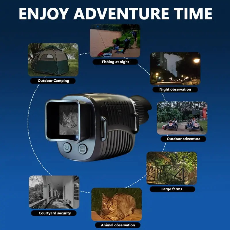 2.5K Infrared Night Vision Device, TF Card: Supports Up to 256GB, 10X Digital Zoom, Full Black Observation Distance: 0.5m~800m, Low Light Observation Distance: 0.5m~Infinite Range, 3W Infrared Lamp with Rechargeable Lithium Battery