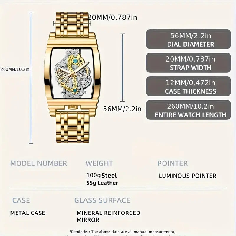 Men's Luxury Quartz Watch with Folding Clasp - Sleek, Hollow-Out Design, Luminous Dial, Stainless Steel Band