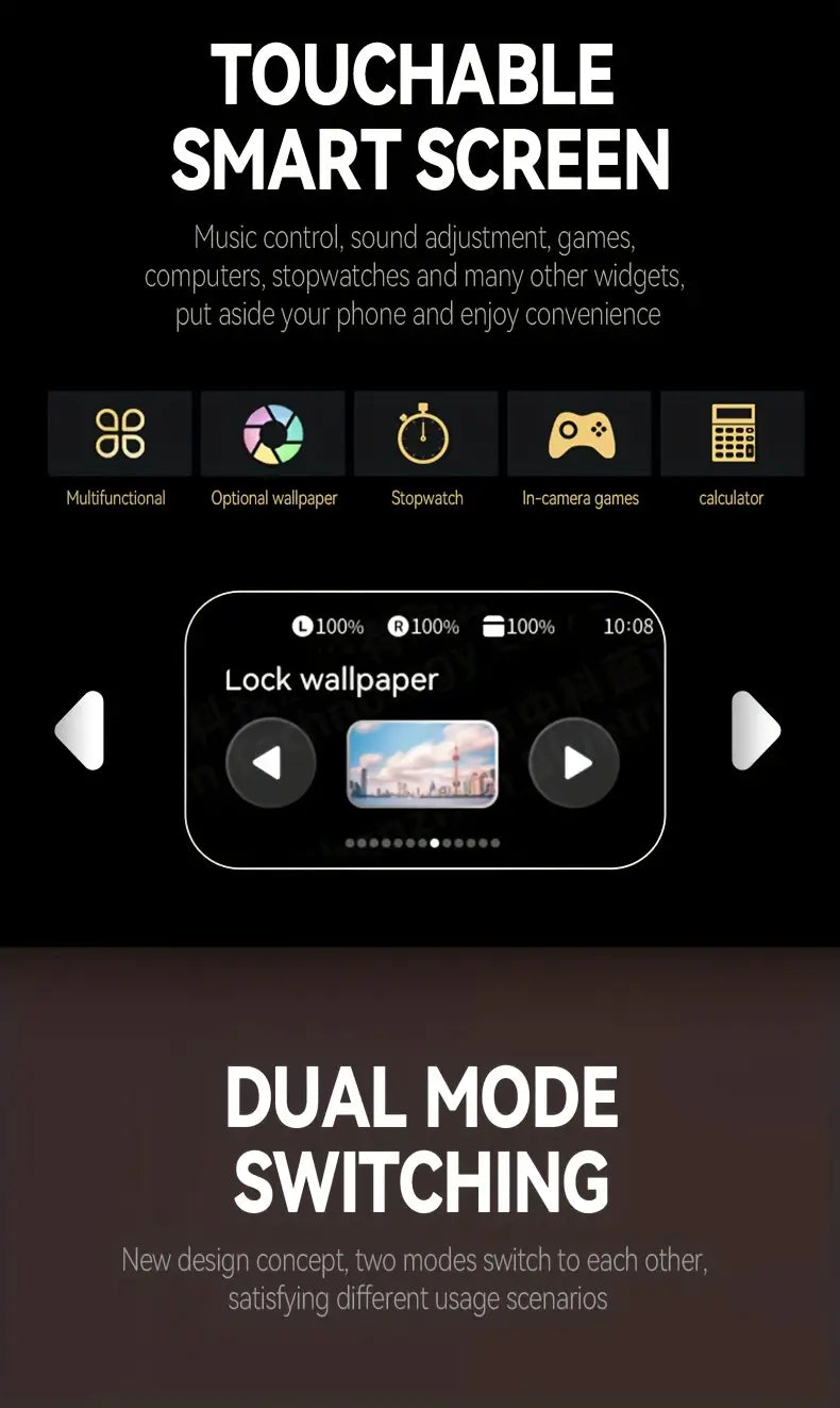 True Wireless Earbuds with LCD Touch Screen, Long Battery Life, High-Quality Sound, Comfortable Deep Bass, USB Type-C Charging, Ideal for Gaming & Calls, New Wireless 5, 4 Faster and Stable Headphones, Compact Design, Earbuds Wireless