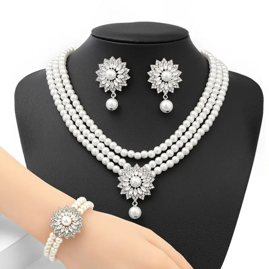 4pcs Necklace Earrings Bracelet Set, Simple and Stylish, Suitable for Wedding Banquet Dress