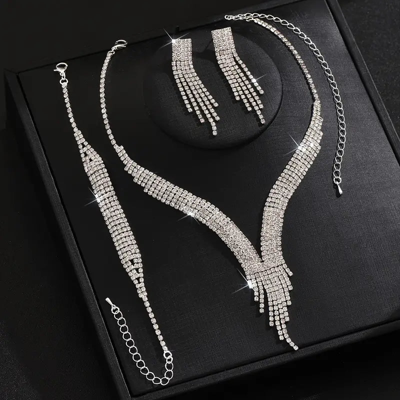 Women's Jewelry Set: 1 Tassel Necklace + 1 Pair of Earrings + 1 Bracelet, Three-Piece Set