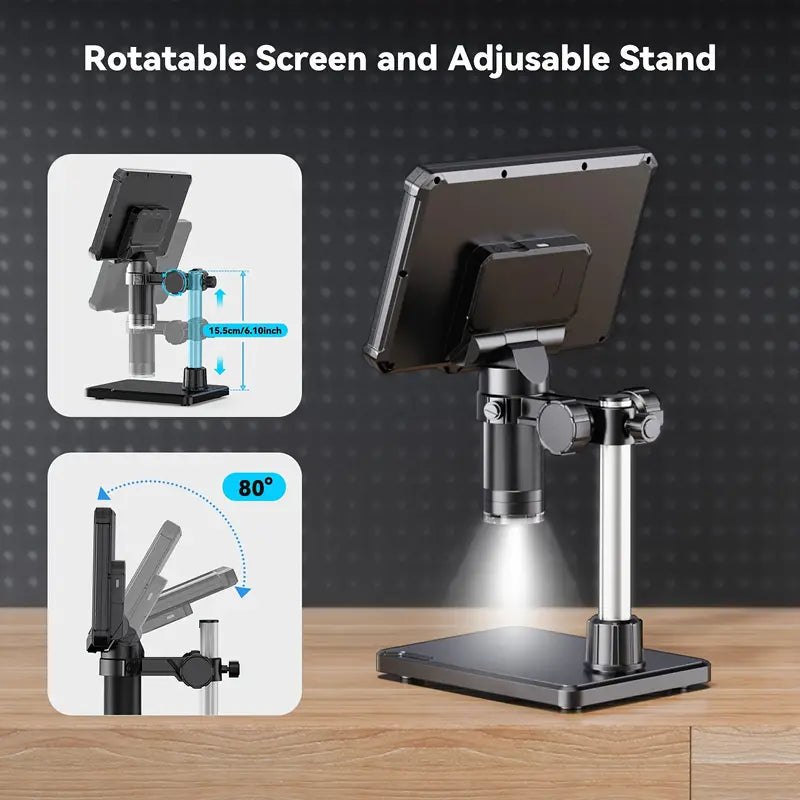 7-Inch Digital Microscope, 1200X Magnification, 16MP HD Video, USB Rechargeable, Adjustable Magnification, Portable Design for Coins, PCB, Adults, PC View, Laboratory, Quality Control, Industrial Use, Sleek Microscope, Highresolution Optics