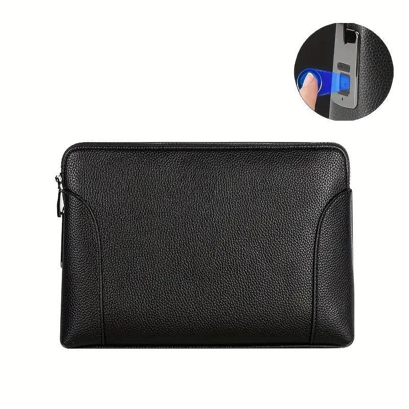 Unisex Fingerprint Lock Bag High Quality Genuine Leather Clutch Bag Smart Safe with Anti-theft function Finger print unlock gift for boyfriend