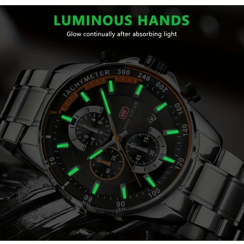 Fashion Business Multifunctional Quartz Watch Luminous Hands Calendar Top Brand Luxury Stainless Steel Strap Classic Casual Wristwatches Gifts with Box