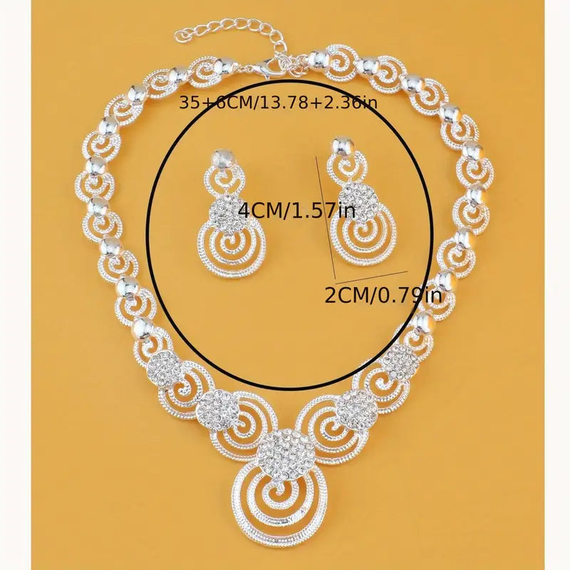 3pcs Rhinestone Golden Plated Necklace Earrings Set Women's Wedding Jewelry Vortex Necklace Earrings Gift Middle Eastern Jewelry