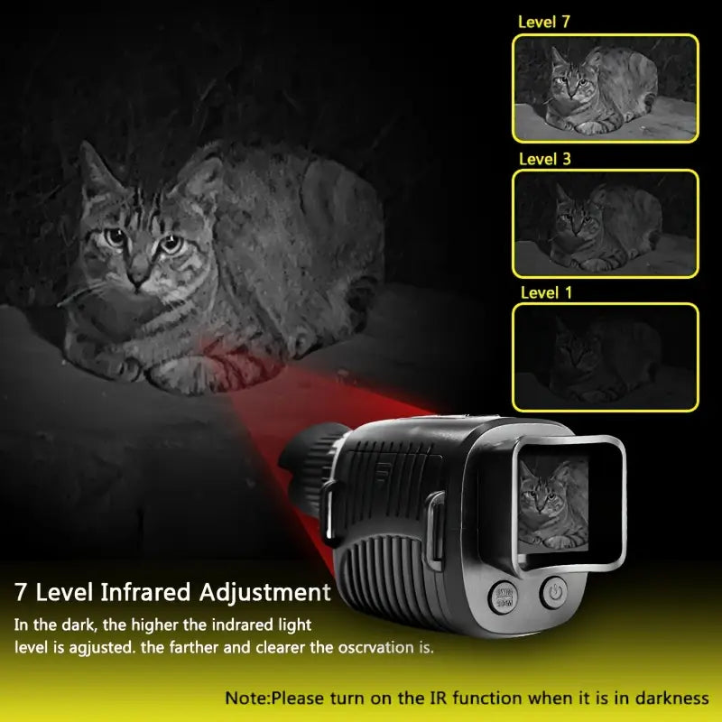 2.5K Infrared Night Vision Device, TF Card: Supports Up to 256GB, 10X Digital Zoom, Full Black Observation Distance: 0.5m~800m, Low Light Observation Distance: 0.5m~Infinite Range, 3W Infrared Lamp with Rechargeable Lithium Battery